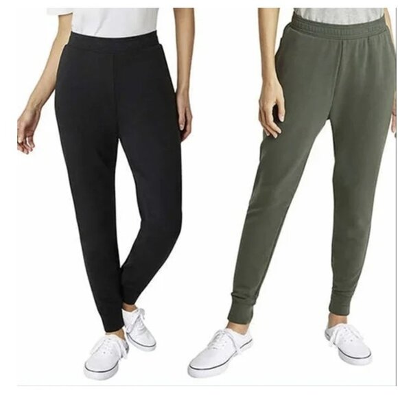 Eddie Bauer New Fleece Lounge High Waist Black Green Pocket Joggers Ladies 2 Pk - Picture 1 of 10